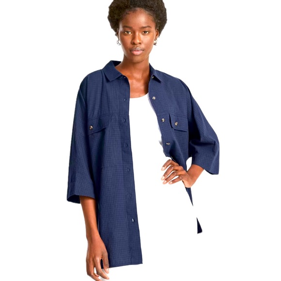 Everlane The Cotton Tourist Shirt Plaid Button Down Navy Blue Size Small - Picture 4 of 9